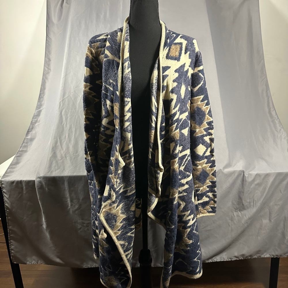 Lucky Brand Cardigan Women Large Blue Geometric Southwestern Open Front